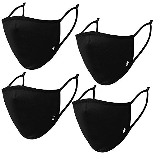 GK Sports Face Masks for Men Face Masks for Sports Black Face Masks Reusable Black Cloth Face Masks for Women Copper Infused Breathable ELEX Washable Stretchable for Running and Workout (4 Pack)