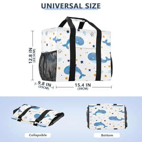 Nander Stars and Cute Dolphins Foldable Tote Bag Waterproof Sandproof Women Beach Bag Handbag Gym Bag Travel Shopping Bag2