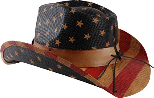 Enimay Western Outback Cowboy Hat Men's Women's Style Straw Felt Canvas (USA Eagle Band)