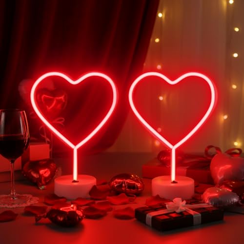 Retisee 2 Pack Heart Neon Signs with Holder Base LED
