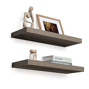 Floating Shelves – 24 Inch Rustic Wooden Wall Shelves – Extra Deeper & Thicker Wall Mounted Storage Shelf for Living Room, Kitchen, Farmhouse – 24″ W x 9″ D x 1.6″ H – Rustic Grey, 2 Pack