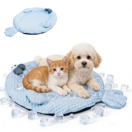 Urnat Cooling Bed Mat for Cat & Small Dog up to 30lbs, Non-Slip Breathable Washable Summer Pet Pad Cushion for Indoor Kittens Puppies (L)