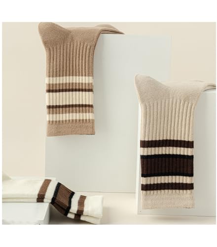 Image of Deeorla Womens Striped Crew Socks Brown Vintage Retro Athletic Socks 5 Pairs