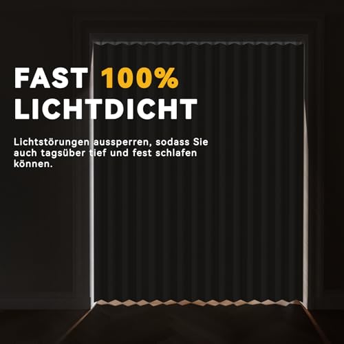 JILRON 100% Blickdichter Türvorhang – Faltbares Akordion-Design mit Magnetverschluss & Klebemontage ohne Bohren, inkl. Schiene – Für Terrassentüren oder Glastüren, Hellgelb, 201x180 cm