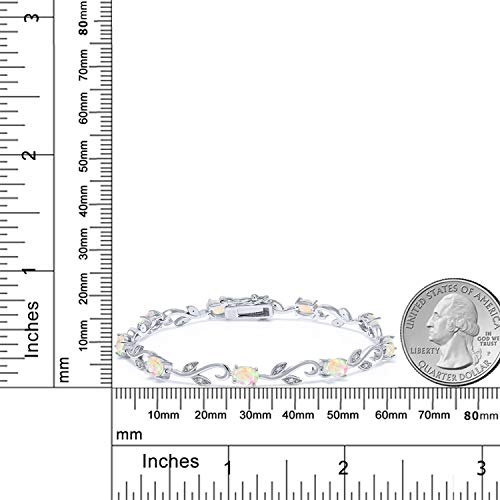 Gem Stone King 925 Sterling Silver Oval White Ethiopian Opal and White Diamond Tennis Bracelet For Women | 2.83 Cttw | Gemstone Birthstone | 7 Inch4