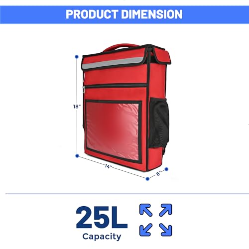 Image of Foldable Multi-Meal & Pizza Delivery Bag, Insulated Thermal Food Carrier, Leak-Proof, Lightweight, Red (14 x 6 x 18 Inch)