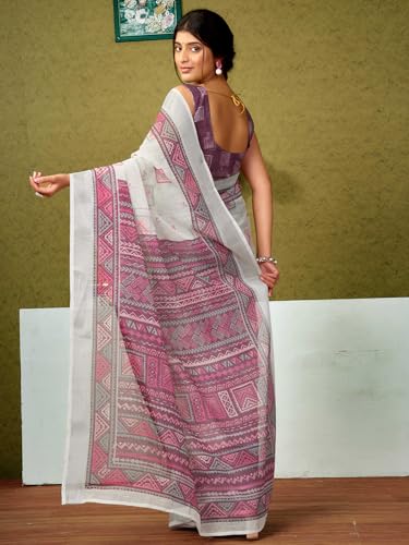 Image of SIRIL Women's Linen Digital Printed Saree With Unstitched Blouse Piece