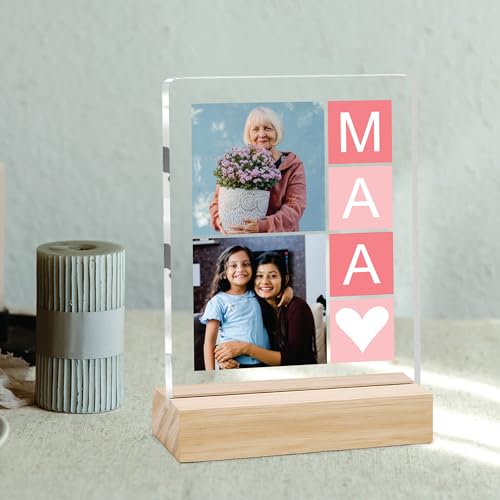 Image of Giftplease Customized Photo Frame With Wooden Stand | Personalised Printed Photo & Text Frame | Gift For Mom | Birthday | Mother's Day | (Transparent, 6x8 Inches, Tabletop) m 13
