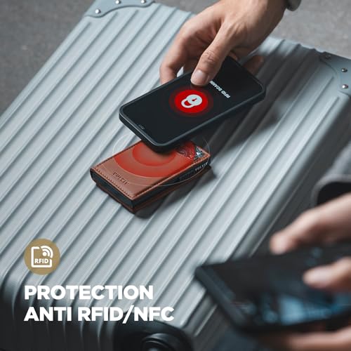 Image of VULKIT Men's Slim Wallets Pop Up Card Holder RFID Blocking Metal Wallet Minimalist Design Holds Up to 11 Cards