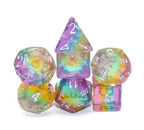 HD Dice DND Dice Set Glitter Rainbow Dice Fit Dungeons and Dragons D&D RPG Role Playing Game Pathfinder MTG Table Game Transparent Polyhedral Dice Set (Sparkly Rainbow) - Thumbnail 2