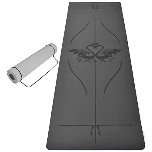 Merisny Yoga Mat,Non Slip Eco Friendly Yoga Mats with Alignment Lines, Pilates Fitness Exercise Mat with Carrying Strap,1/4