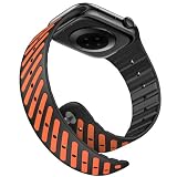 MoKo Magnetic Sport Silicone Band for Apple Watch Ultra 3/2/1, iWatch SE 3/2/1 & Series 11/10/9/8/7/6/5/4/3/2/1, Replacement Strap for 49/46/45/44/42mm, Smartwatch Bands for Men Women, Black/Orange