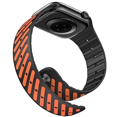 MoKo Magnetic Sport Silicone Band for Apple Watch Ultra 3/2/1, iWatch SE 3/2/1 & Series 11/10/9/8/7/6/5/4/3/2/1, Replacement Strap for 49/46/45/44/42mm, Smartwatch Bands for Men Women, Black/Orange