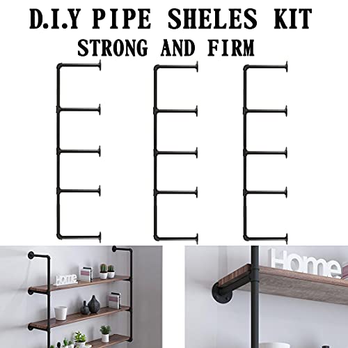 Hitomen Industrial Iron Pipe Shelves, 3 Set 5-Tier, 56" Tall, 12" Depth, Diy Open Bookshelf, Wall Mounted Vintage Retro Shelving, Rustic Farmhouse Pantry Kitchen Storage, Black Shelf Brackets #TOP3