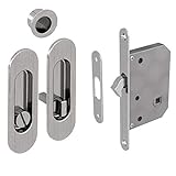 WC Hakenschloss Set für Schiebetüren, ovale Türrosette mit Griffmulde, Badezimmerschloss, Einsteckschloss, Nickel gebürstet
