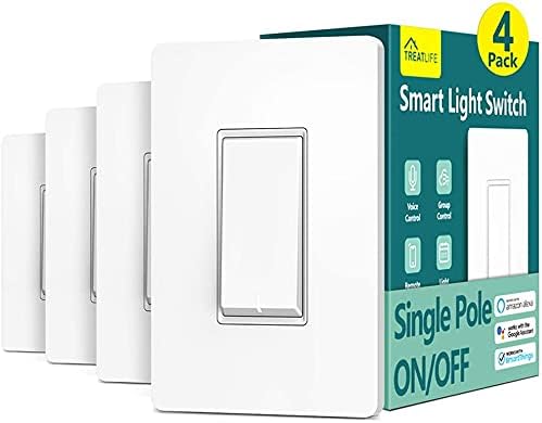 TREATLIFE Smart Light Switch Single Pole Smart Switch Works with Alexa, Google Home and SmartThings, in-Wall WiFi Light Switch, No Hub Required, Neutral Wire Required, FCC Listed,