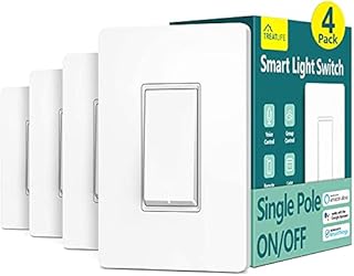 TREATLIFE Smart Light Switch Single Pole Smart Switch Works with Alexa, Google Home and SmartThings, in-Wall WiFi Light Switch, No Hub Required, Neutral Wire Required, ETL Listed, FCC