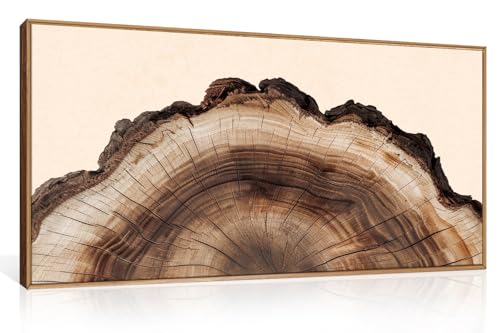Image of KAIRNE Vintage Tree Rings Framed Canvas Wall Art Set, Retro Wood Stump Wall Decor, Neutral Tree Spiral Art Prints, Modern Annual Ring Artwork for Living Room, Bedroom, Farmhouse, Office-40 x20 x1