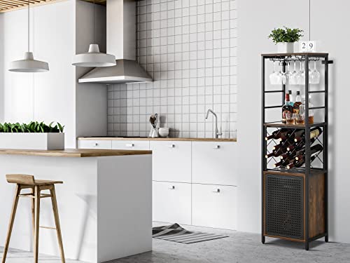 O&K Furniture Wine Bar Cabinet For Liquor And Glass, Free Standing Wine Rack, Bar Liquor Cabinet, Multifunctional Floor Wine Cabinet With Adjustable Shelf For Living Room, Home Bar（Vintage Brown） #TOP6