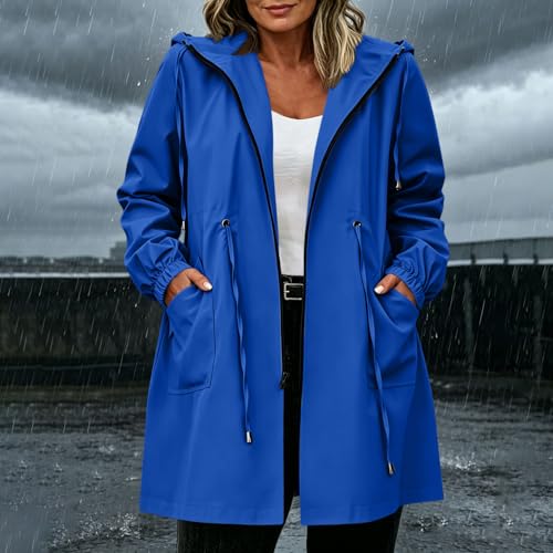 Veste imperméable femme mi-saison longue avec capuche réglable