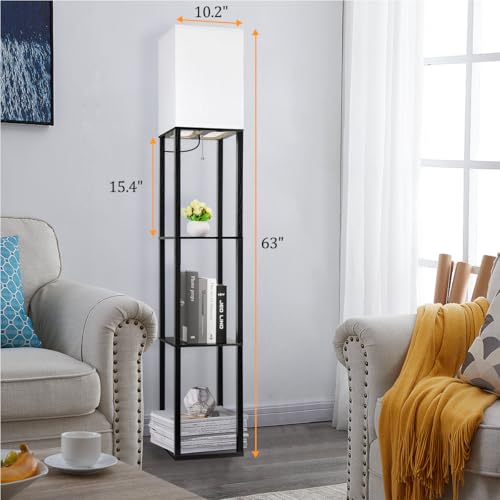 Dott Arts Floor Lamp with Shelves - Modern LED Display Lamp for Living Room, Bedroom, and Office (Black)