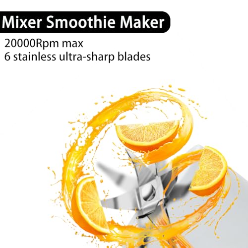 UQTUKO Draagbare mixer, 380 ml, smoothiemaker met 6 messen, vers sapmixer, USB oplaadbare mini-mixer, mini-blender voor fruit, smoothies, sap, jam en shakes, BPA-vrij, wit - Afbeelding 4