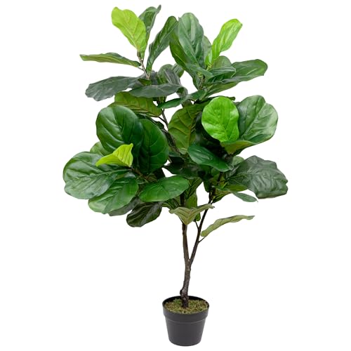 Northlight 4' Potted Two Tone Green Artificial Wide Fiddle Leaf