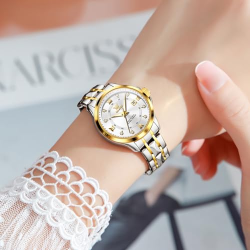 OLEVS Luxury Diamond Small Female Watches - Stainless Steel Bracelet, Waterproof Business Dress Analog Luminous Date Ladies Watches2