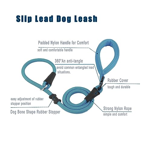 Slip Lead Dog Leash Strong Nylon Rope Leash with Comfortable Handles and Walking Training Lead for Small Medium Large Dogs (Blue - Image 2