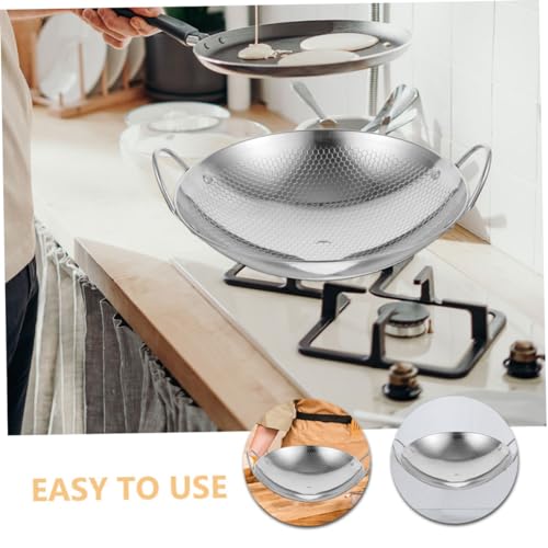 Wok de acero inoxidable con doble asa y estructura de panal miniatura 3