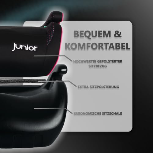 Kindersitzerhöhung ECE R129 Autositz für Kinder Sitzerhöhung Auto I-Size Kindersitz (SCHWARZ/PINK)