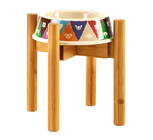 Bamboo Dog Bowl Stand for Large Dogs - Food and Water Feeder Holder - Adjustable, Lockable Width 8"-11" Wide, (Height 14" Tall) - Collapsible and Portable