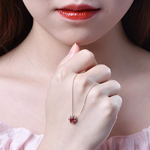 Collier en Or Rose 18K Fleur avec Ruby Rouge Ovale 0,34 Carats