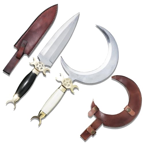 2Pcs Crescent Moon Shaped Knives Set, Druid's Crescent Moon Ritual Athame Curved Knife, Crescent Knife Camel Bone Handle, Athame Ritual Knife Horn Handle