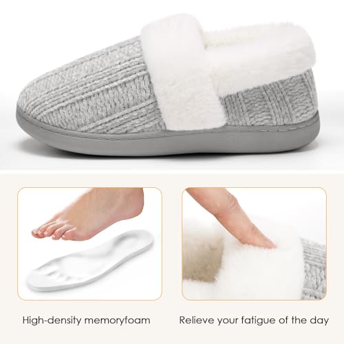 ATHMILE House Slippers for Women Memory Foam Closed Back House Shoes Outdoor Indoor Bedroom Slippers Chenille Knit Fleece Fuzzy Comfy Cozy3