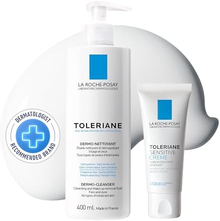 La Roche-Posay Cleanser & Moisturizer BUNDLE, Toleriane Dermo-Cleanser Hydrating Face Wash and Toleriane Sensitive Face Cream, Suitable for Sensitive Skin, Formulated with Glycerin, Fragrance Free