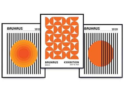 Bauhaus Geometric Wall Art & Decor - Orange Abstract art - Minima...