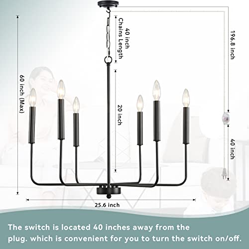 Hoxiya 25.6" Dimmable Plug In Chandelier Lighting With Cord, 6 Light Modern Farmhouse Chandelier For Dining Room, Retro Chandelier Rustic Ceiling Pendant Light For Kitchen Living Room Bedroom Foyer #TOP3