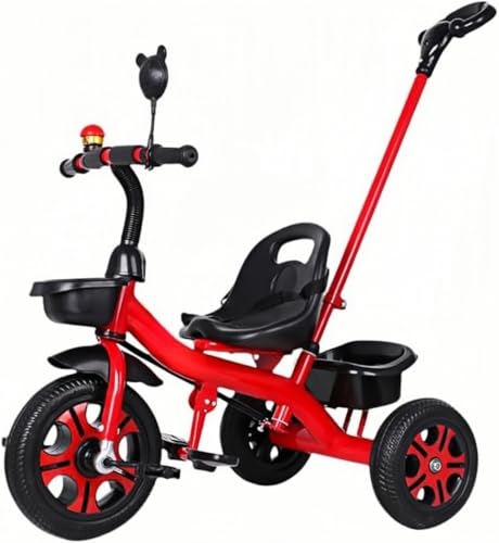Yomixo 子供乗せ自転車 三輪車 キックバイク 三輪車 手押し棒付き 子供自転車3輪 赤ちゃん おもちゃ 調節可能なシート 軽量 組み立て簡単 1 〜 6 歳のお子様向け 乗用玩具 (レッド)