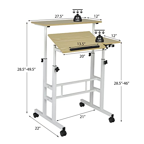 Tangkula Mobile Standing Desk Stand Up Desk, Height Adjustable Home Office Desk With Standing & Seating 2 Modes, Tilting Tabletop & Flexible Wheels, Rolling Laptop Cart Sit Stand Desk (Natural) #TOP2