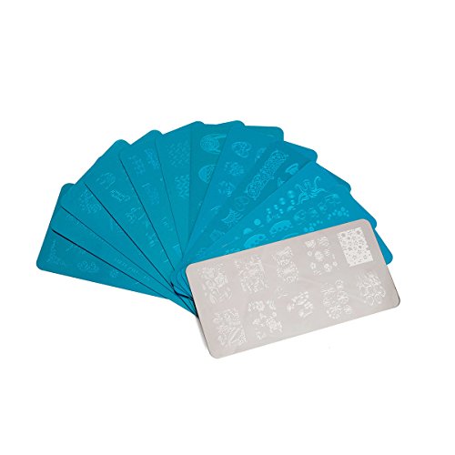 Tinksky 10 Piezas Placa de Estampa la Impresora de Uñas Nail Art (Plata)