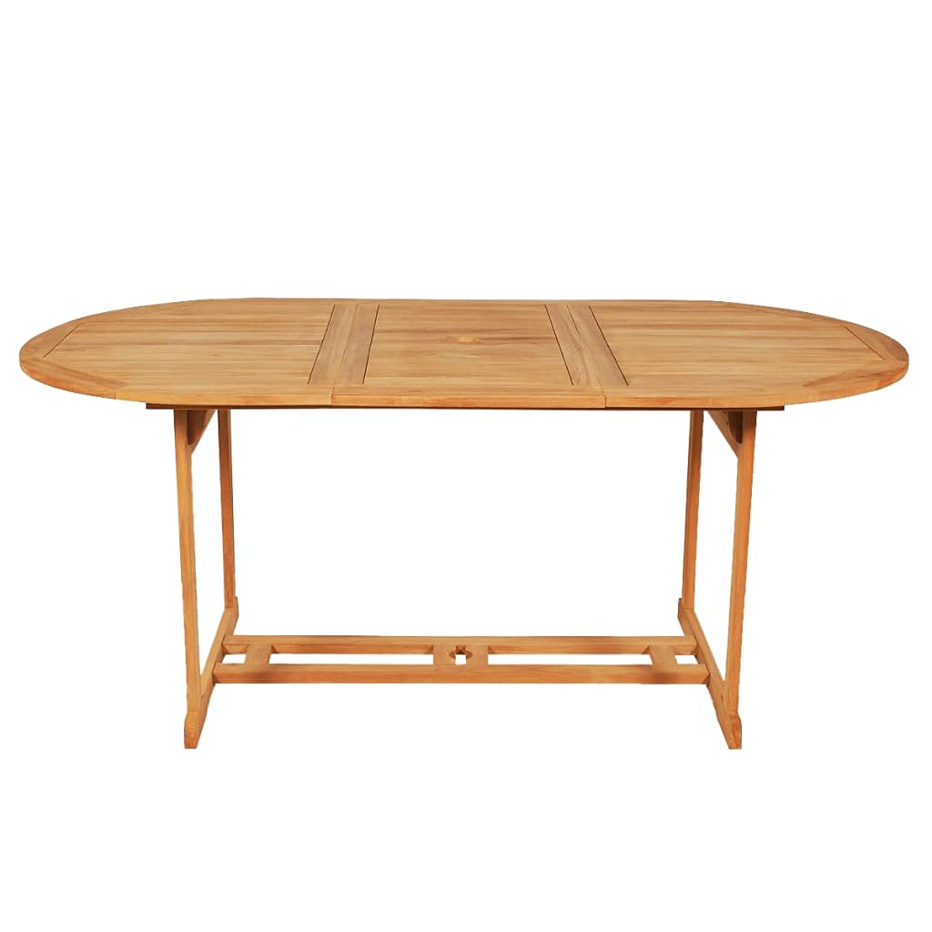 9-TLG. Gruppo da giardino in legno massello teak con foro parasole e sedie pieghevoli con schienale regolabile per terrazza