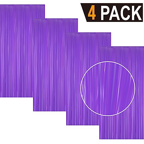 Image of GOER 3.2 ft x 8.2 ft Metallic Tinsel Foil Fringe Curtains Party Photo Backdrop Party Streamers for Birthday,Graduation,New Year Eve Decorations Wedding Decor(4 Packs,Candy Purple)