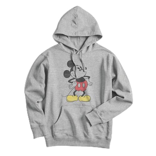 Disney Mens Mickey & Friends Classic Mickey Distressed Pull Over Hoodie - Athletic Heather - Large
