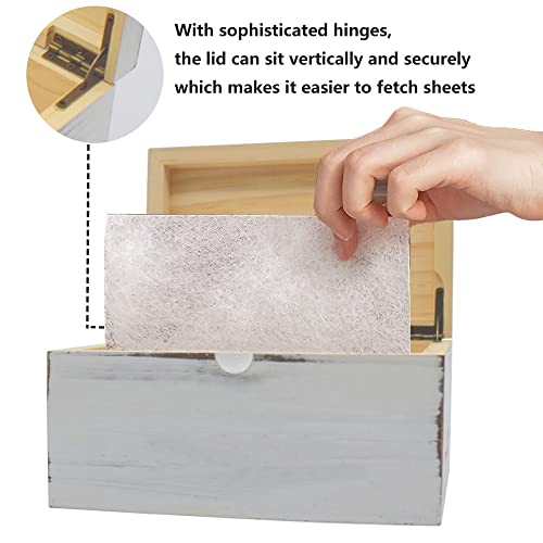 Yestoo Rustic Wooden Box With Hinged Lid, Farmhouse Laundry Wooden Storage Container Holder, Dryer Sheet Holder For Fabric Softener Sheets,Laundry Room Decor Grayish-White #TOP3