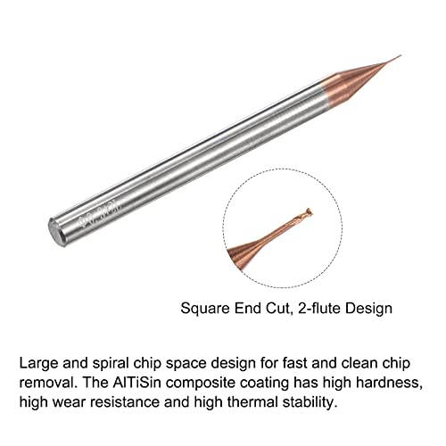 Image of uxcell Square Nose End Mill, 0.3mm Solid Carbide AlTiSin Coated Long Reach CNC Router Bits 2 Flutes Milling Cutter with Extended Neck, 2mm Cutting Length 4mm Shank