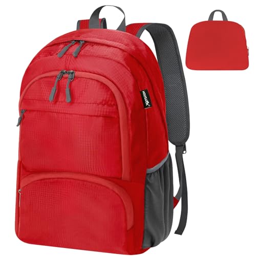 HOLYLUCK 20L Lightweight Packable Hiking Daypack Foldable Backpack for Men Women Small Travel Outdoor Foldable Shoulder Bag-red