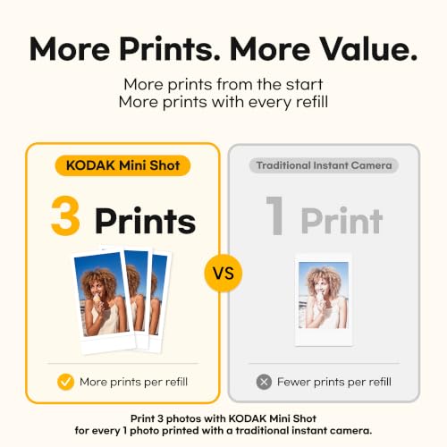 Image of KODAK Mini Shot 2 Retro 2x3 Instant Camera, Photo Printer, 8 Sheets, White