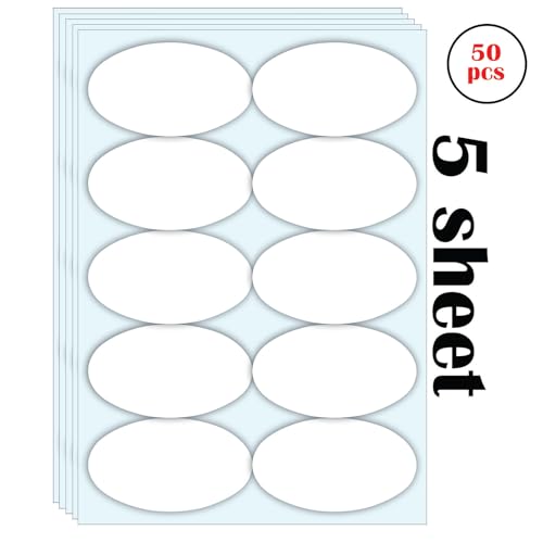 Image of CVANU Spice Jar Label Stickers (50PCS - White) Self-Adhesive Kitchen Container Labels with Black Marker | Matte Writable Stickers for Spice Bottles, Storage & Masala Boxes | Oval Design Blank Labels