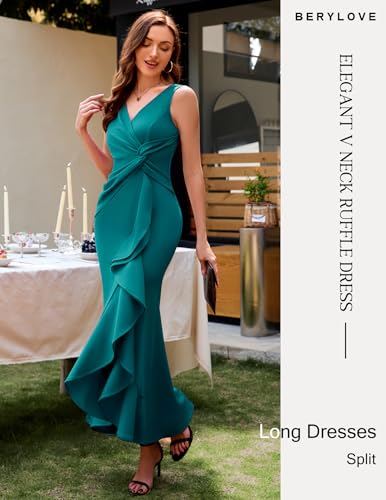 Image of BeryLove Formal Wedding Guest Evening Midi Ruffle Dresses Prom Cocktail Party Mother of The Bride Dress